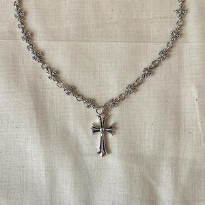 vintage y2k grunge chrome color silver cross pendant necklace